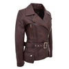 Womens Leather Hip Length Biker Jacket Celia Brown 4