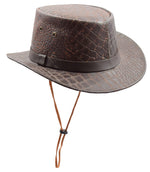 Leather Hat Removable Chin Strap Croc Print HL002 Brown 1
