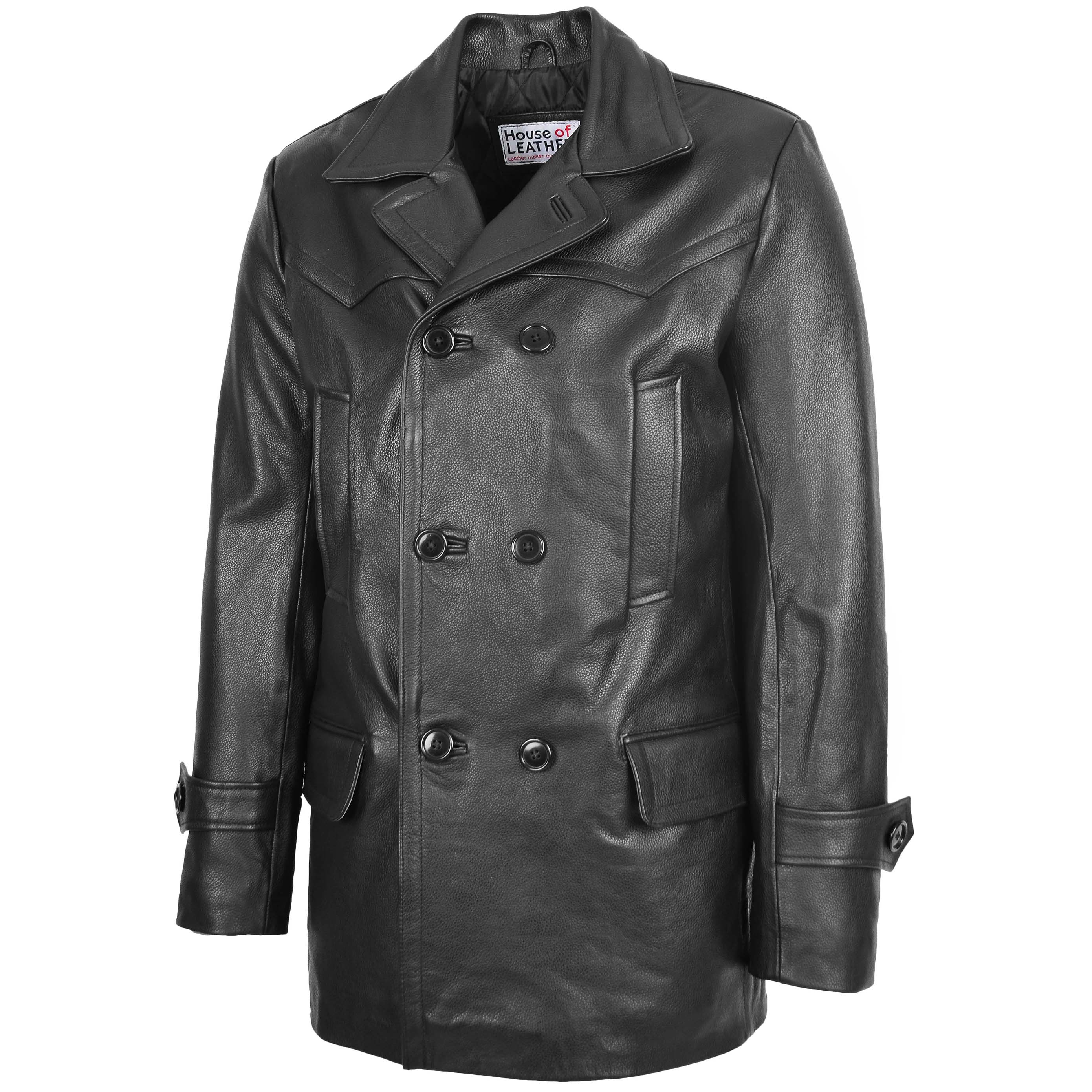 Mens leather peacoat hotsell