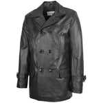 Mens Double Breasted Leather Peacoat Salcombe Black 3