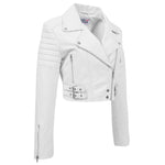 Womens Leather Cropped Biker Style Jacket Demi White 3