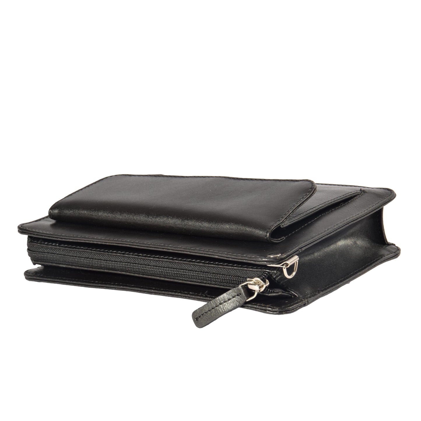 zip opening black leather bag