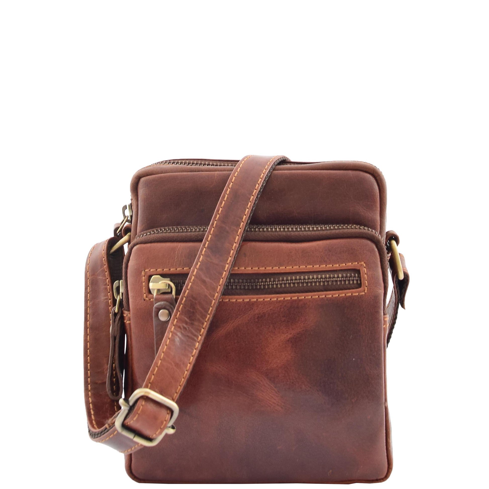 Mens Leather Cross Body Flight Bag Dolton Brown 2