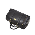 Leather Holdall Small Size Barrel Shape Duffle Bag Athens Black top