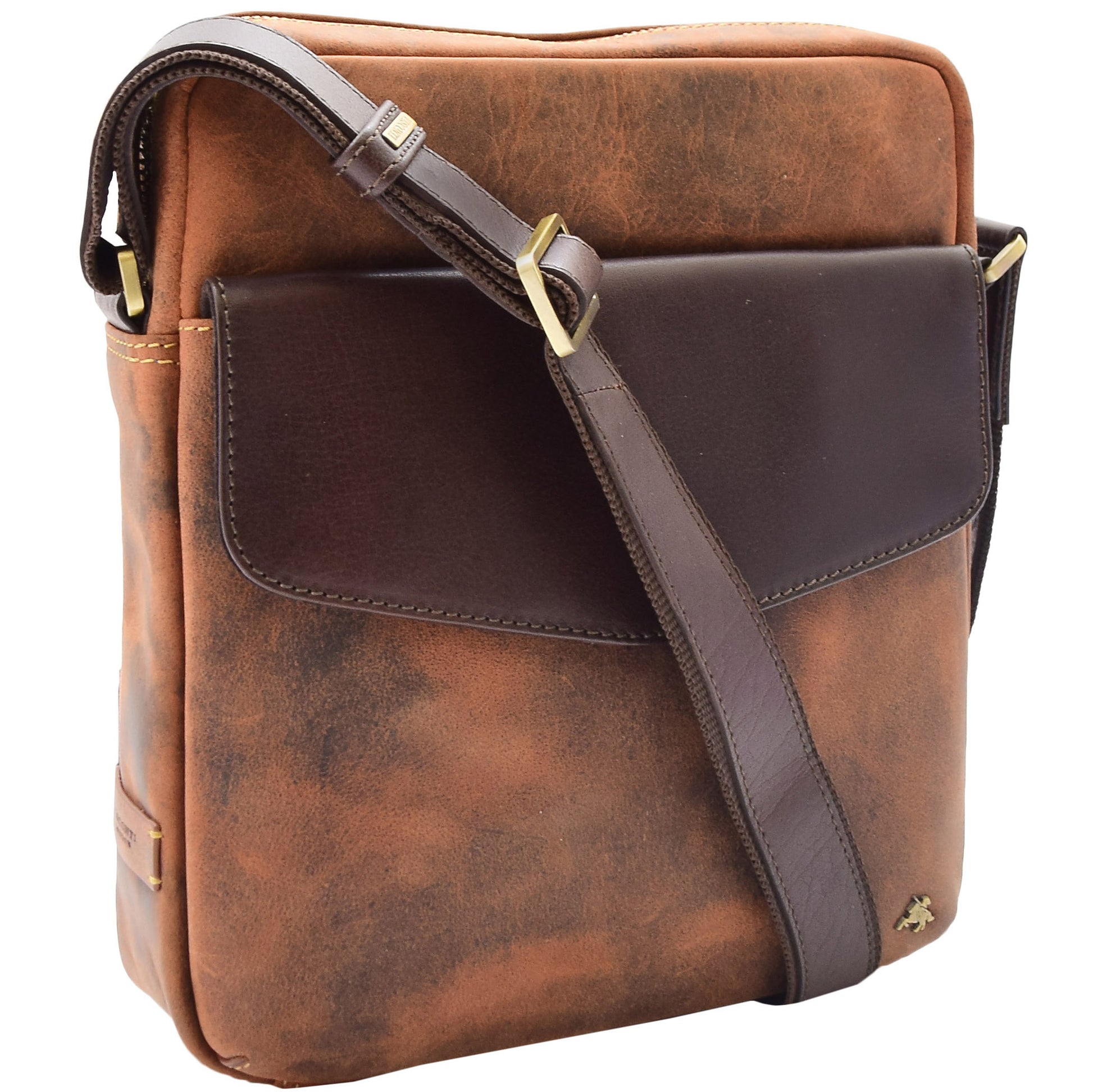 Mens Hunter Crossbody Bag Organiser Genuine Leather Multi Pockets São Paulo Tan 5