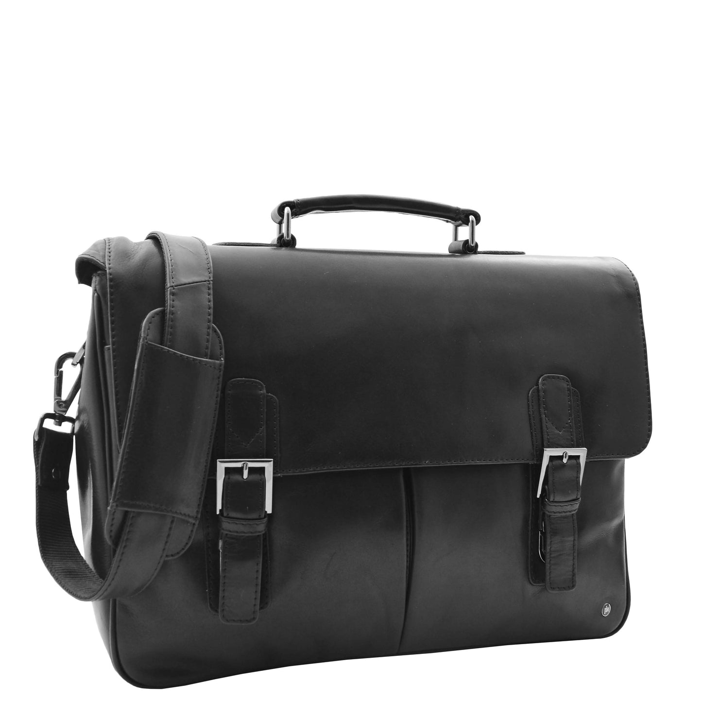 Mens Leather Messenger Briefcase HOL518 Black 4