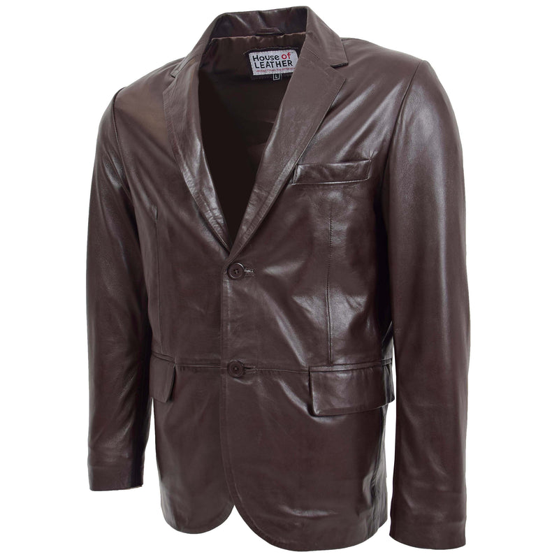 Mens Leather Blazer Two Button Jacket Zavi Brown 4