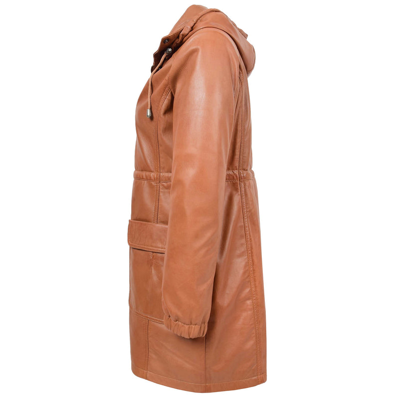 Womens 3/4 Length Leather Duffle Coat Kyra Tan 3