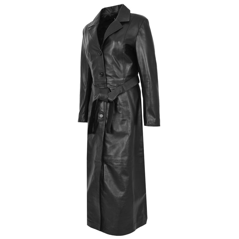 Womens Leather Full Length Classic Coat Gabbie Black 3