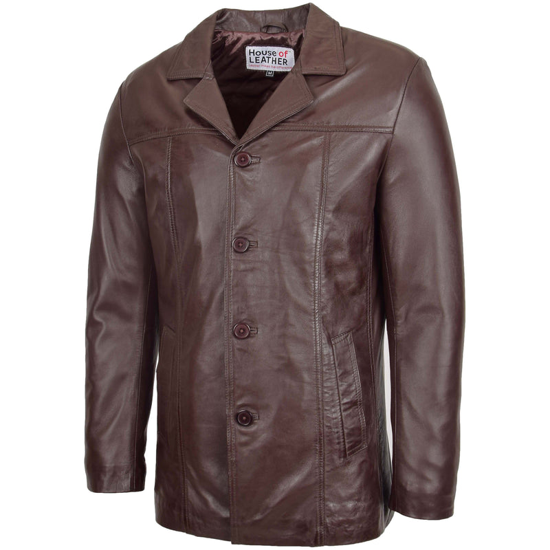 Mens Leather Classic Reefer Jacket Thrill Brown 4