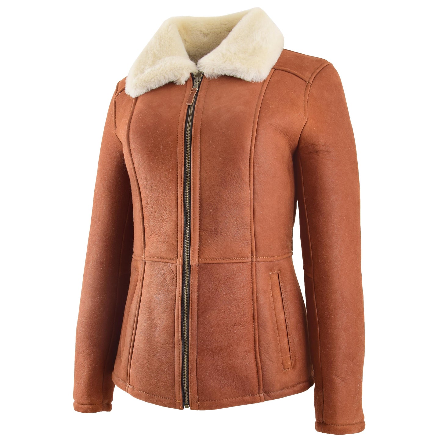 Womens Sheepskin Mid Length Coat Scarlett Whiskey 2