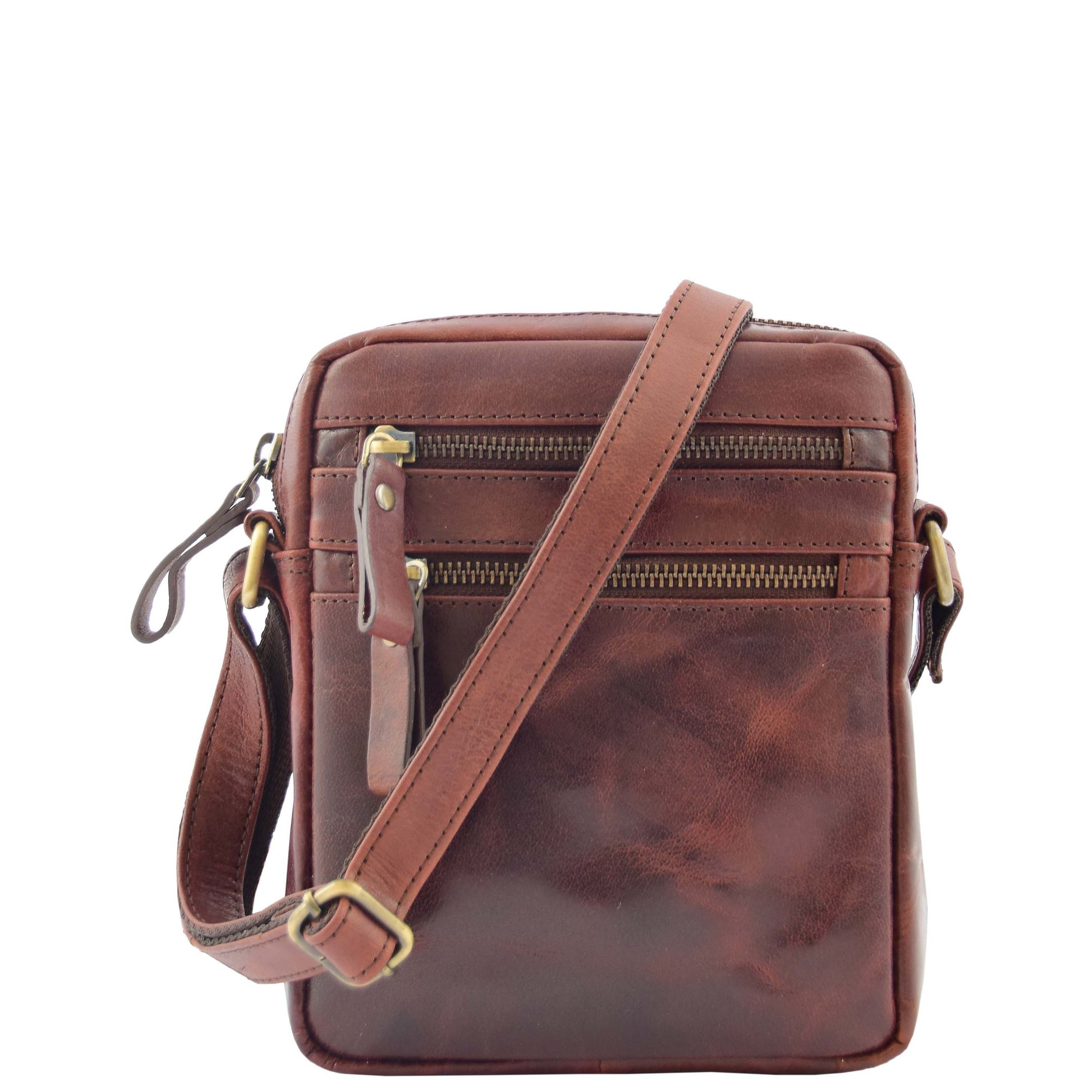 Mens Leather Cross Body Flight Bag Belgrade Brown 1