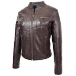 Womens Leather Standing Collar Jacket Becky Brown 4