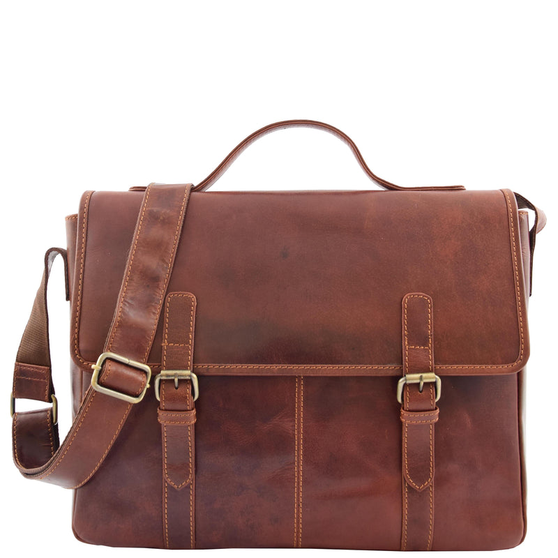 Mens Leather Cross Body Flap Over Briefcase Marland Brown 2