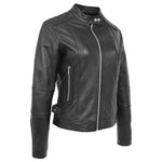 Womens Soft Leather Casual Zip Biker Jacket Ruby Black 3