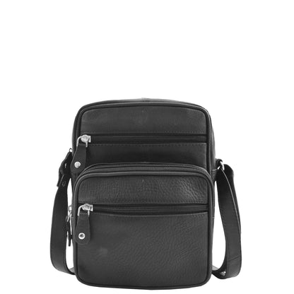 Mens Real Leather Cross Body Pouch Organiser Flight Bag Dayton Black 2