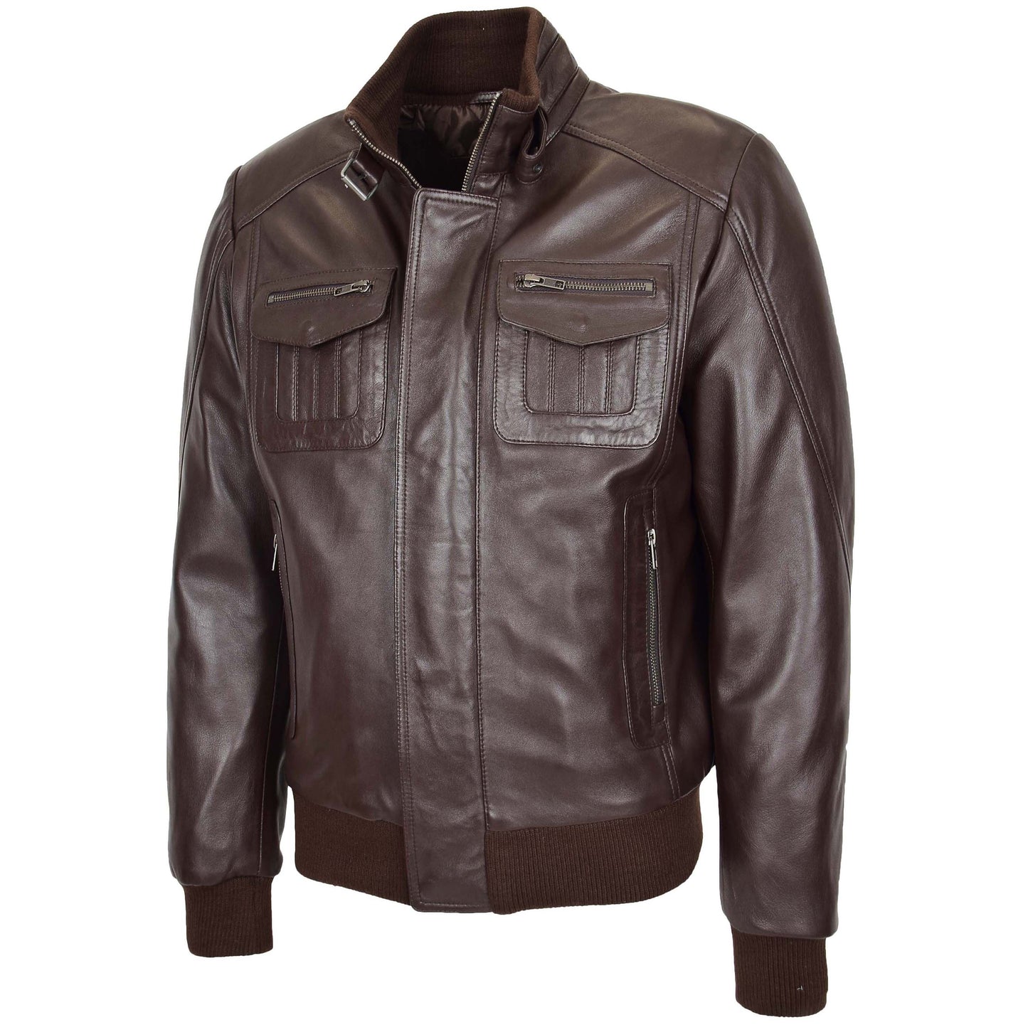 Mens Leather Bomber Flight Jacket Tom Brown 3