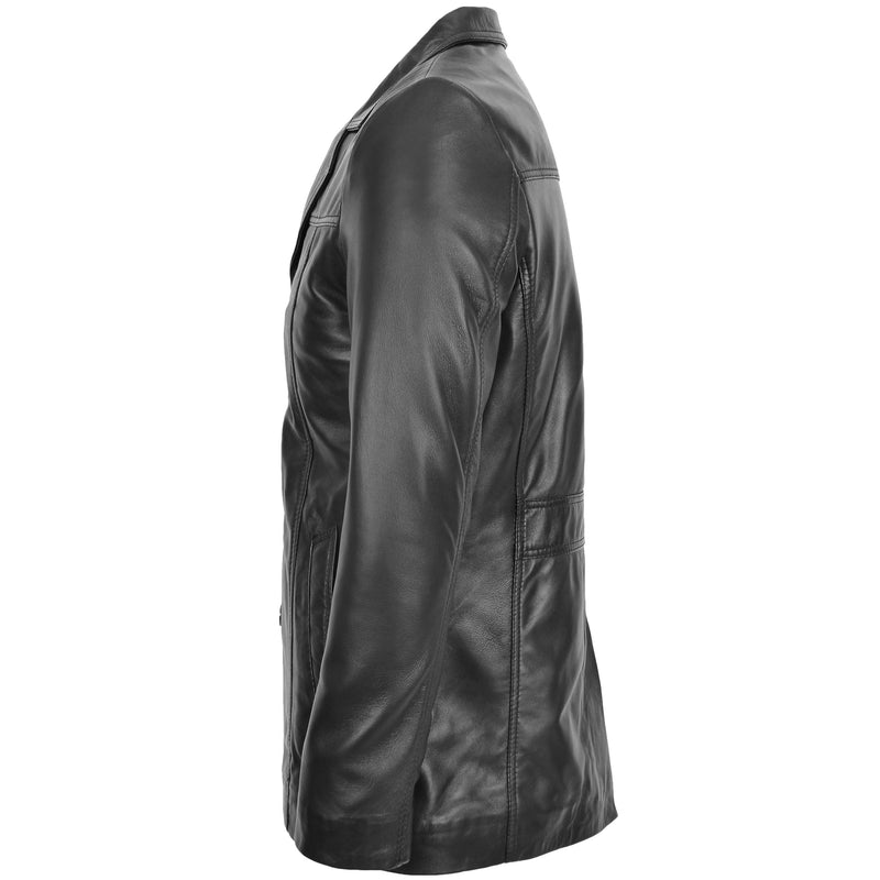 Mens Leather Classic Reefer Jacket Thrill Black 4