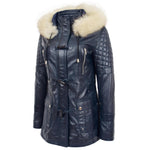 Womens Original Duffle Style Leather Coat Ariel Blue 4