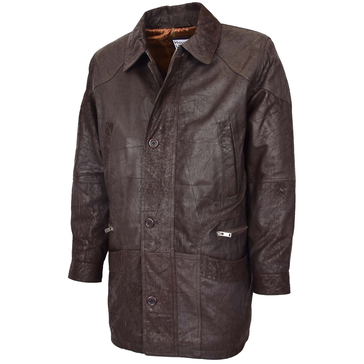 Mens Classic Leather Winter Car Coat M2 Brown 3