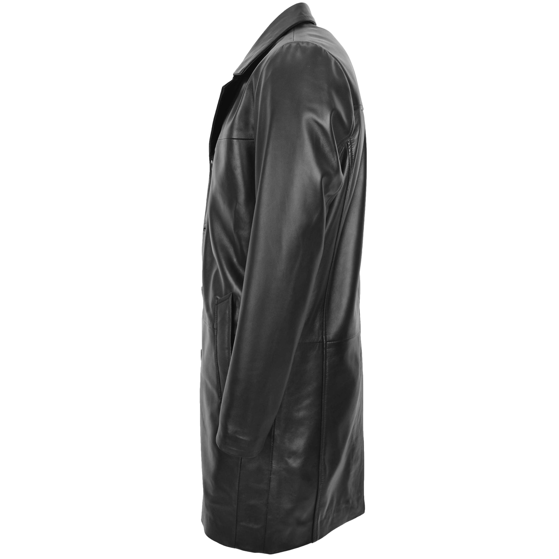 Mens Leather 3/4 Length Crombie Coat Jimmy Black 3