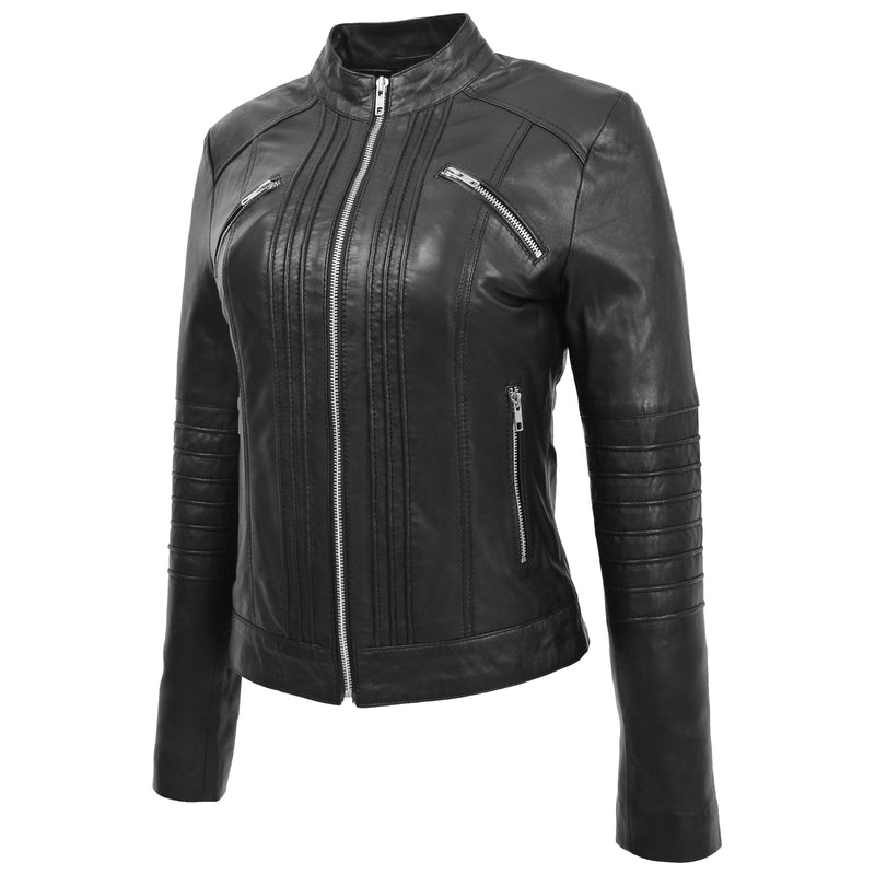 Womens Leather Classic Biker Style Jacket Alice Black 2