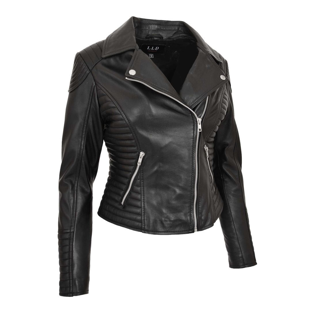 Womens Standing Collar Casual Jacket Black House of Leather