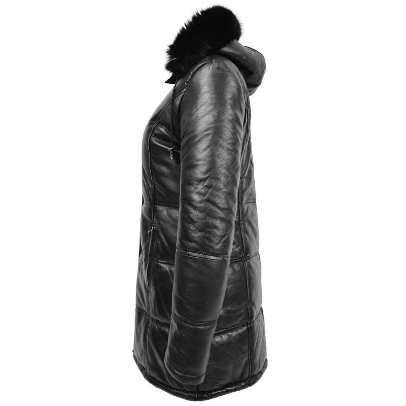 Womens 3/4 Length Padded Leather Coat Lisa Black 4