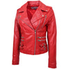 Womens Cross Zip Biker Leather Jacket Cara Red 4