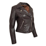 Womens Soft Leather Cross Zip Biker Jacket Anna Brown 4