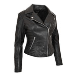 Womens Soft Leather Cross Zip Biker Jacket Anna Black 4