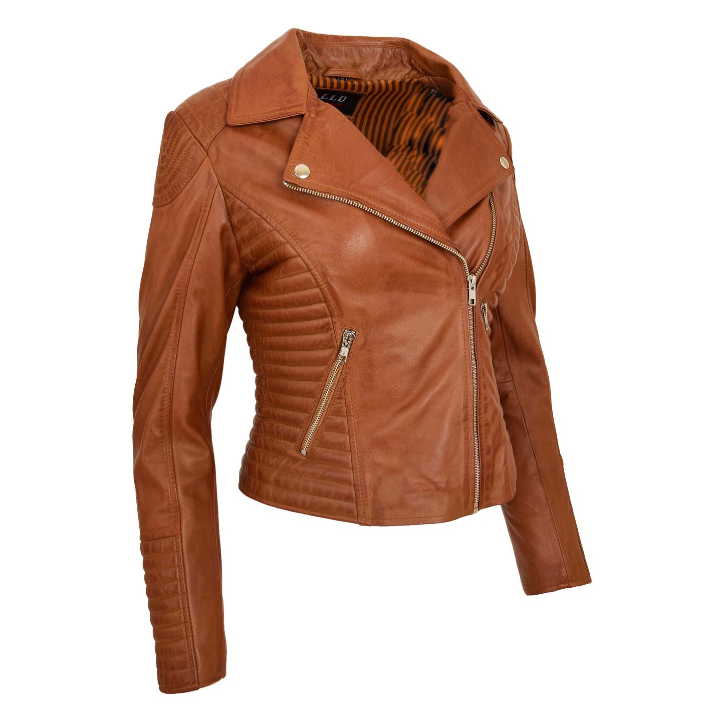 Womens Soft Leather Cross Zip Biker Jacket Anna Tan 4