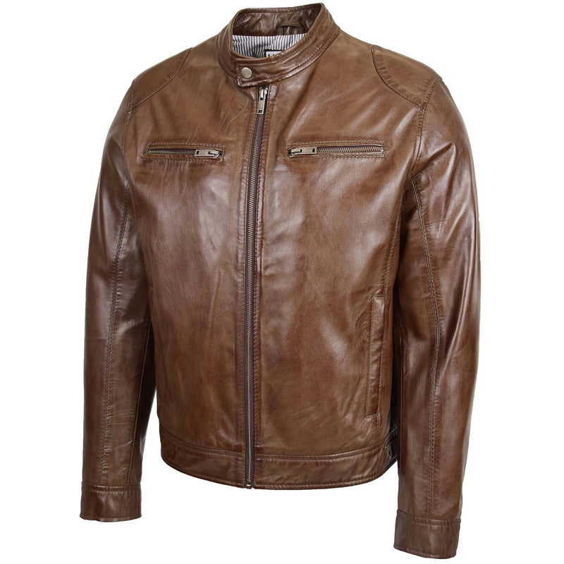 Mens Biker Soft Casual Leather Jacket Milton Brown 3