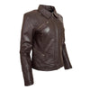Womens Classic Leather Biker Zip Box Jacket Nova Brown 4