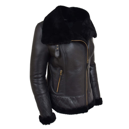 Womens Merino Sheepskin Aviator Jacket Isabelle Black side 1