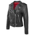 Womens Leather Biker Brando Style Jacket Holly Black 3