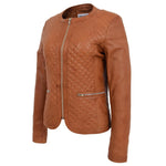 Womens Leather Collarless Jacket with Quilt Design Joan Tan 3