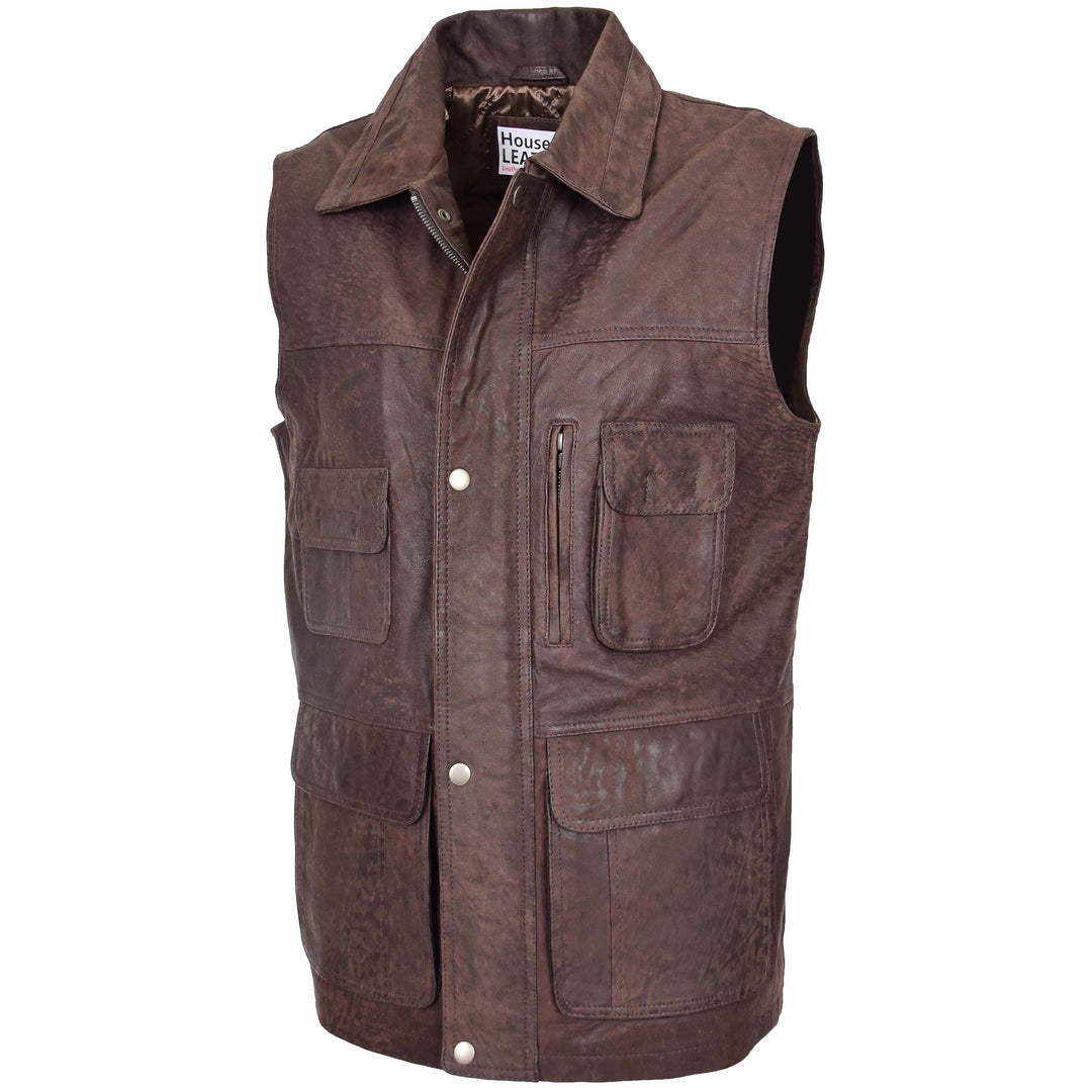 Mens Leather Multi Purpose Gilet Roger Brown 3