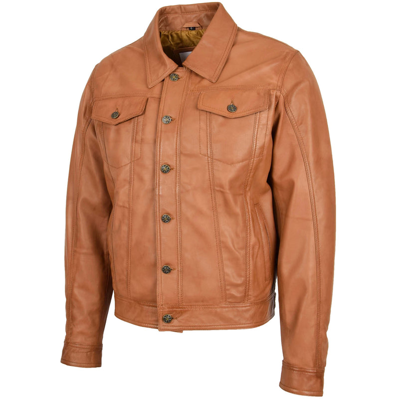 Mens Leather Lee Rider Casual Jacket Terry Tan 3