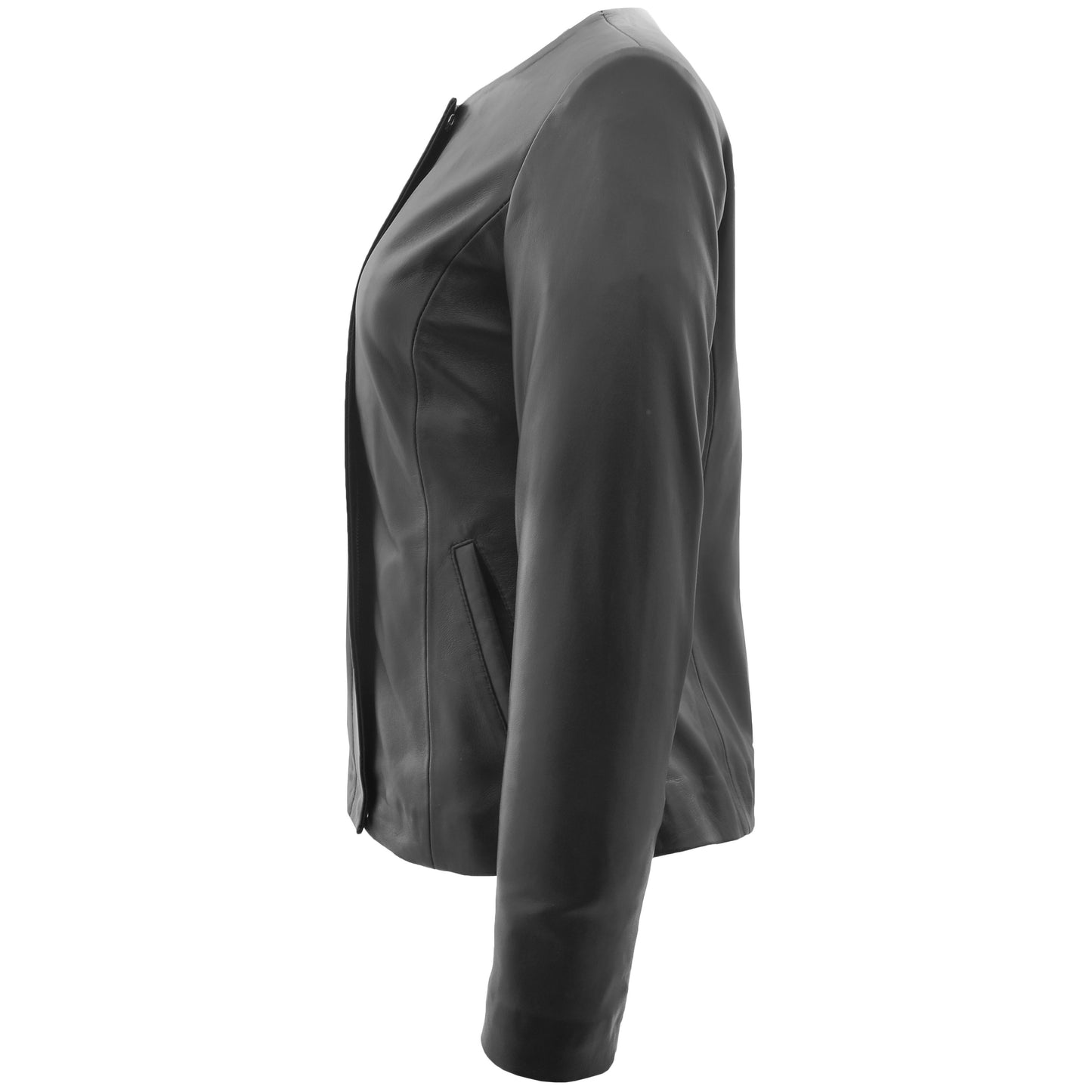 Womens Real Leather Collarless Jacket Moreno Black 4