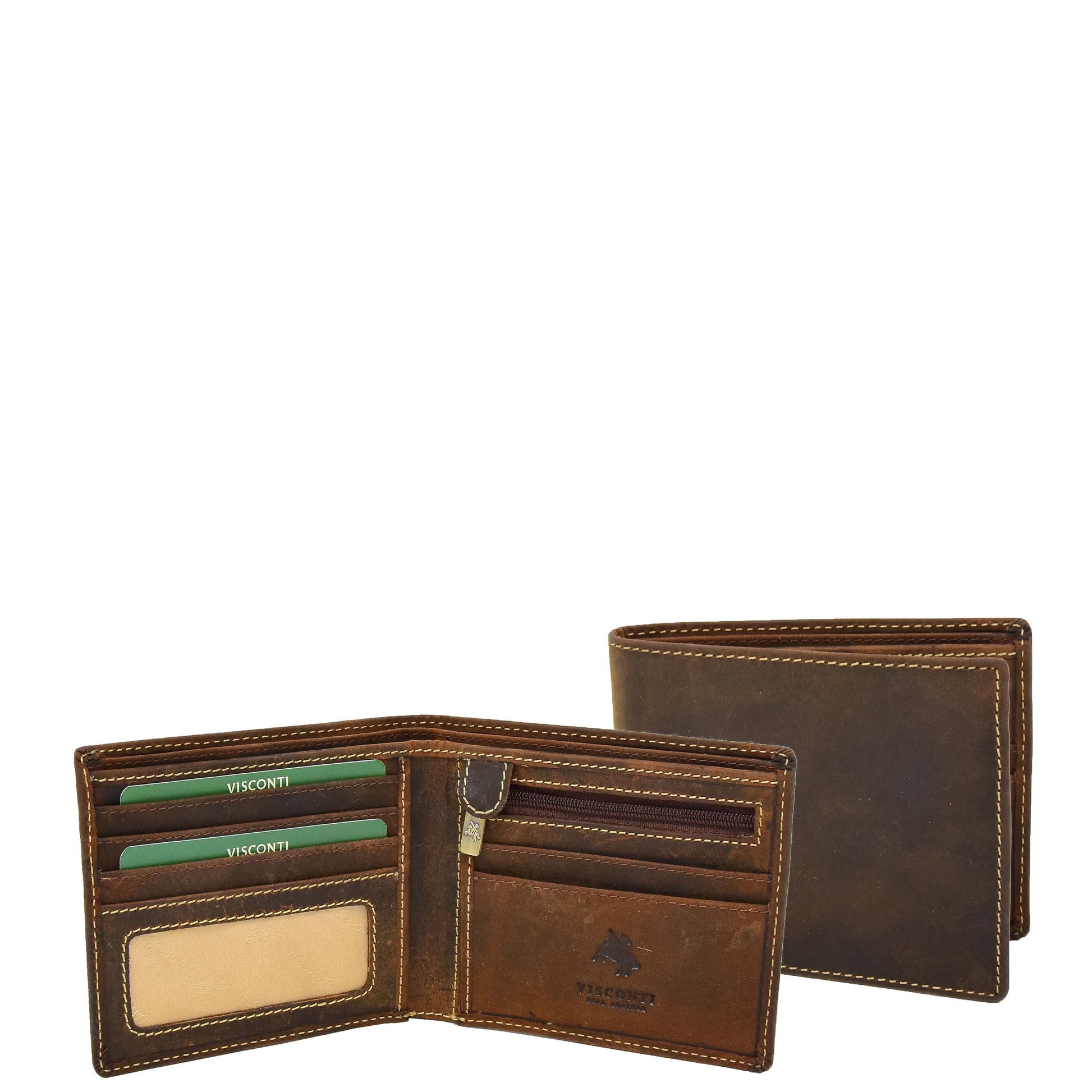 Mens Leather Slim Fold Wallet Prague Oil Tan