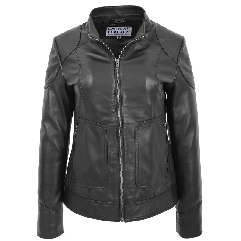 Womens Leather Detachable Hooded Coat Brooke Black 3