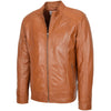 Mens Soft Leather Casual Plain Zip Jacket Matt Tan 3