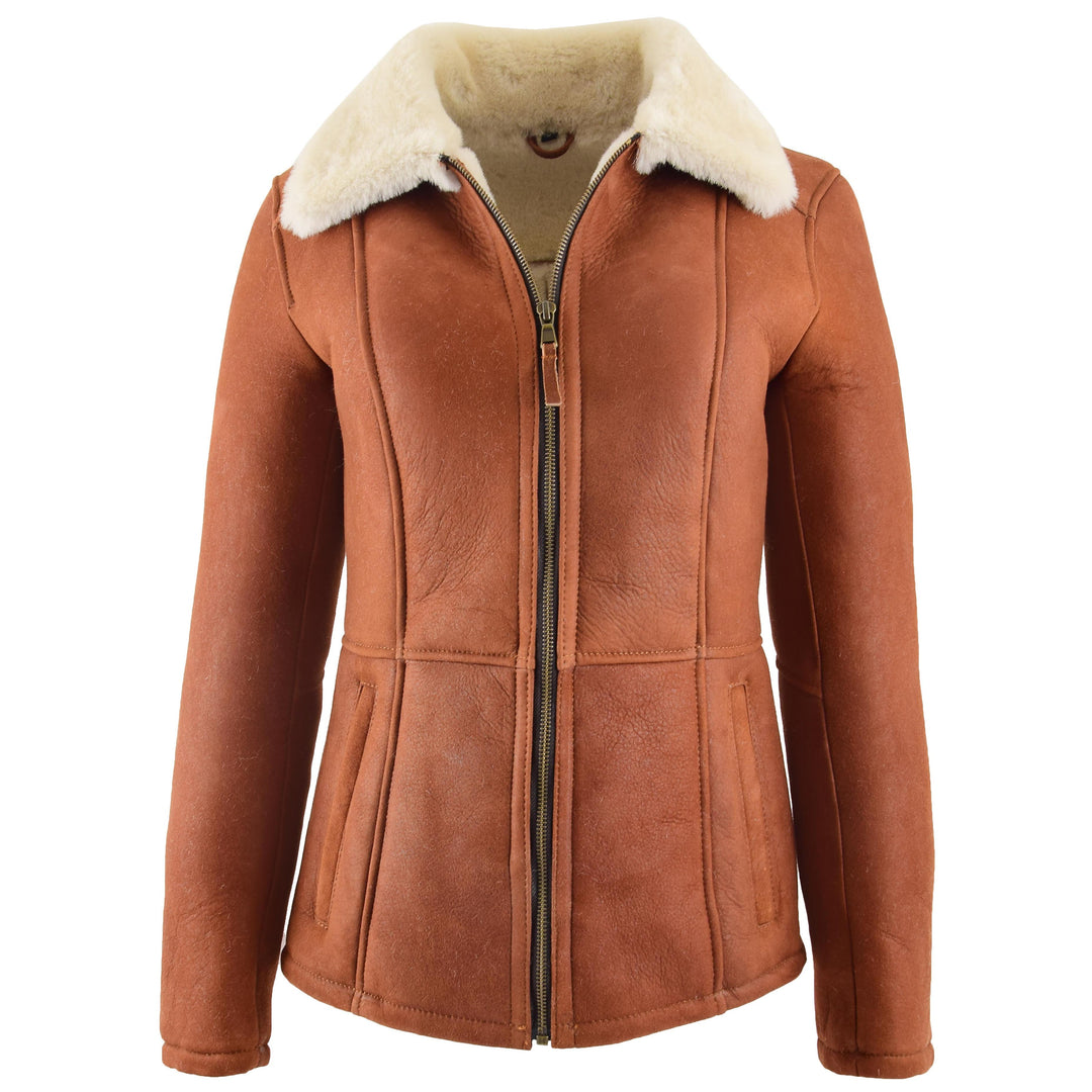 Womens Sheepskin Mid Length Coat Scarlett Whiskey 3