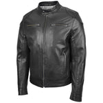 Mens Biker Soft Casual Leather Jacket Milton Black 3