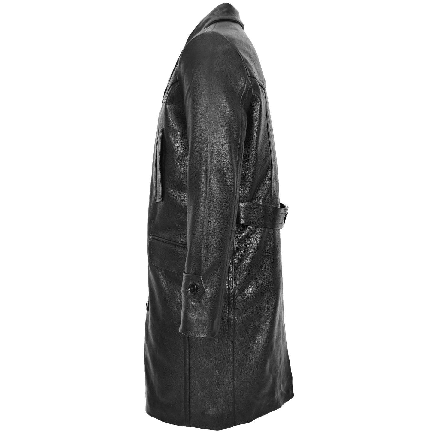 Mens Leather 3/4 Length Greatcoat Submarine Black 5