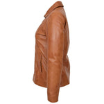 Womens Classic Zip Fastening Leather Jacket Julia Tan 4