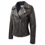 Womens Soft Leather Cross Zip Biker Jacket Lola Vintage Black 3