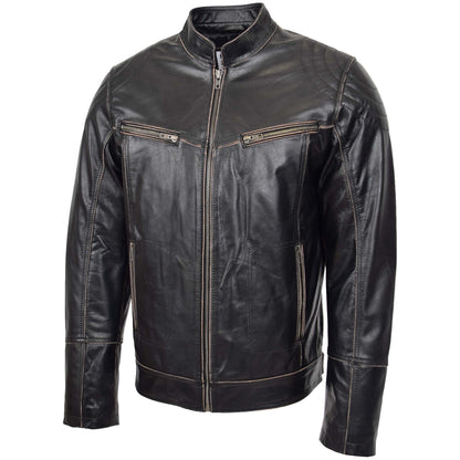 Mens Leather Vintage Biker Jacket Colin Dark Brown 3