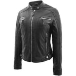 Womens Real Leather Biker Jacket Casual Style Annie Black 3